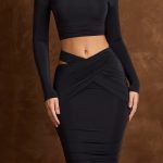Cut-Out Draped High-Rise Midi Skirt in Black - Image 4