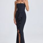 Bandeau Ruffle-Trim Corset Gown in Black - Image 5