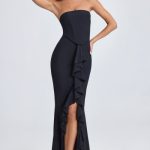 Bandeau Ruffle-Trim Corset Gown in Black - Image 7