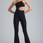 Petite Metallic Ruched Cut-Out Flared Jumpsuit in Black - Image 5