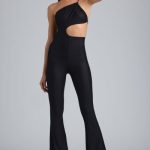 Petite Metallic Ruched Cut-Out Flared Jumpsuit in Black - Image 6