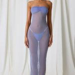 Ruched Bandeau Midi Dress in Lavender Purple - Image 4