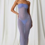 Ruched Bandeau Midi Dress in Lavender Purple - Image 6