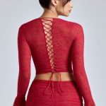 Lace Long Sleeve Top in Cherry Red - Image 8