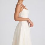 Bow-Detail Pleated A-Line Midi Dress in Ivory - Image 3