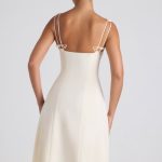 Bow-Detail Pleated A-Line Midi Dress in Ivory - Image 4
