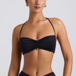 Slinky Jersey Hardware Detail Halterneck Bralette in Black - Image 5