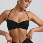 Slinky Jersey Hardware Detail Halterneck Bralette in Black - Image 6