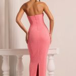 Embellished Bandeau Cowl Neck Maxi Dress in Coral - Image 2