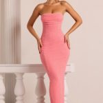 Embellished Bandeau Cowl Neck Maxi Dress in Coral - Image 6
