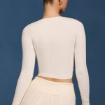 Ruched Long-Sleeve Crop Top in Cream - Image 2