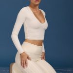 Ruched Long-Sleeve Crop Top in Cream - Image 6