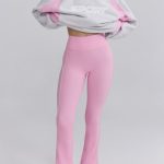 Soft Active Contrast-Trim Flared Trousers in Baby Pink