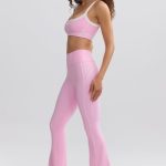 Soft Active Contrast-Trim Flared Trousers in Baby Pink - Image 3