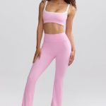 Soft Active Contrast-Trim Flared Trousers in Baby Pink - Image 5
