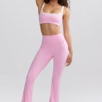 Soft Active Contrast-Trim Flared Trousers in Baby Pink - Image 6