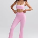 Soft Active Contrast-Trim Flared Trousers in Baby Pink - Image 7