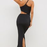 Premium Jersey Asymmetric Cut Out Maxi Dress in Black - Image 2
