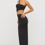Premium Jersey Asymmetric Cut Out Maxi Dress in Black - Image 3