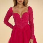 Plunge Neck Tulle Mini Dress in Hot Pink - Image 5