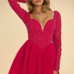 Plunge Neck Tulle Mini Dress in Hot Pink - Image 6