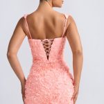Floral-Appliqu?? Corset Mini Dress in Coral - Image 2