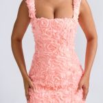 Floral-Appliqu?? Corset Mini Dress in Coral - Image 4