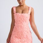 Floral-Appliqu?? Corset Mini Dress in Coral - Image 5