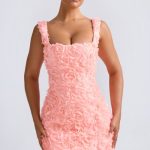 Floral-Appliqu?? Corset Mini Dress in Coral - Image 6