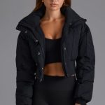 Contour Hooded Cropped Puffer Jacket in Black - Image 6