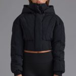 Contour Hooded Cropped Puffer Jacket in Black - Image 7