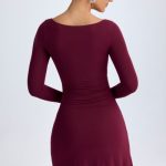 Modal Layered A-Line Mini Dress in Wine Red - Image 3