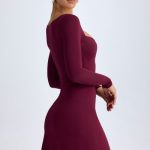 Modal Layered A-Line Mini Dress in Wine Red - Image 7