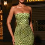 Embellished Bandeau Mini Dress in Pear Green - Image 2