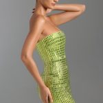 Embellished Bandeau Mini Dress in Pear Green - Image 4