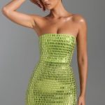 Embellished Bandeau Mini Dress in Pear Green - Image 7
