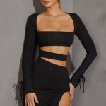 Long Sleeve Cut Out Mini Dress in Black - Image 5