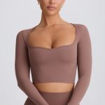 Soft Active Sweetheart-Neck Crop Top in Mocha