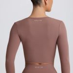 Soft Active Sweetheart-Neck Crop Top in Mocha - Image 3