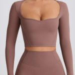 Soft Active Sweetheart-Neck Crop Top in Mocha - Image 5