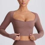 Soft Active Sweetheart-Neck Crop Top in Mocha - Image 7