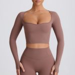 Soft Active Sweetheart-Neck Crop Top in Mocha - Image 8