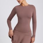 Modal Ruched Crew-Neck Mini Dress in Taupe - Image 5