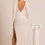 Embellished Long Sleeve Backless Maxi Dress in White - Image 2