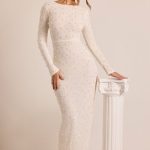 Embellished Long Sleeve Backless Maxi Dress in White - Image 9
