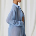 Pearl-Detail Oversized Shirt in Sky Blue - Image 3
