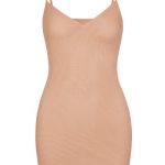 Soft Mesh V-Neck Mini Slip Dress in Warm Peach