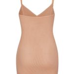 Soft Mesh V-Neck Mini Slip Dress in Warm Peach - Image 2