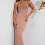 Embellished Bandeau Cowl Neck Maxi Dress in Beige - Image 8