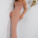 Embellished Bandeau Cowl Neck Maxi Dress in Beige - Image 9